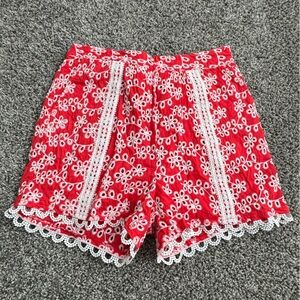 Versona Red Floral Lace Trim Shorts